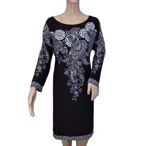 Forever Womens Large Paisley Medallion Print Dress Slinky Boat Neck Stretch
